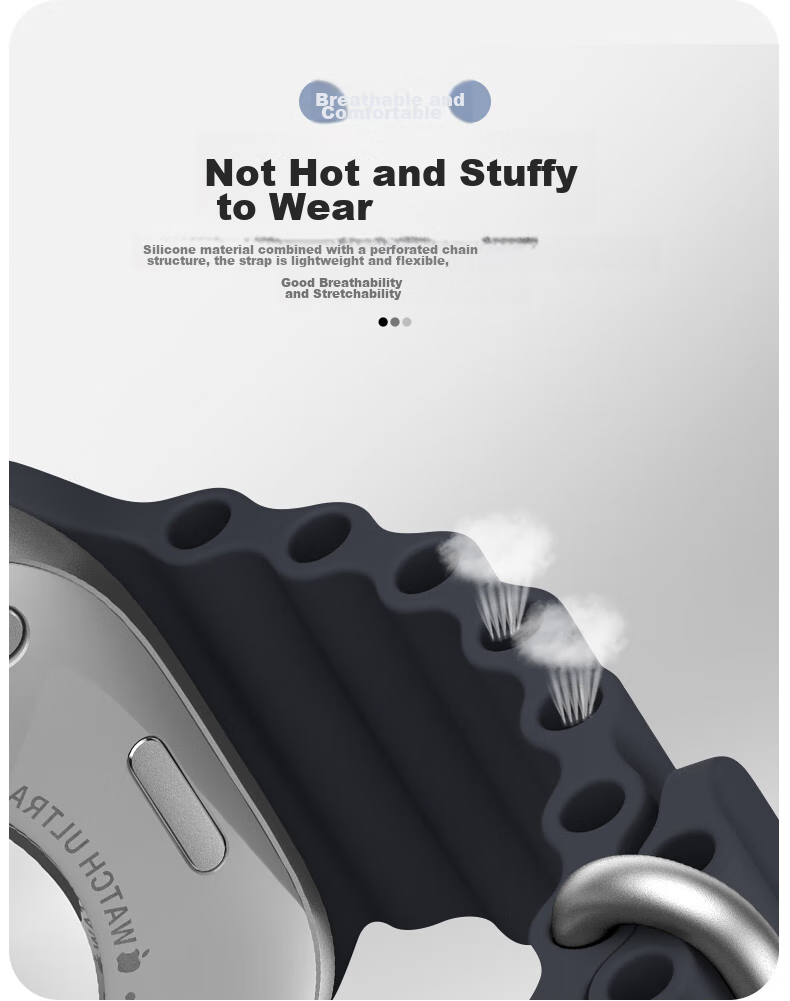 Ремешок Weiqiantu для Apple Watch Ultra 2/S9/S8 Ocean Band 7/6/SE2, спортивный силиконовый, 44/45/49мм, цвет полуночный