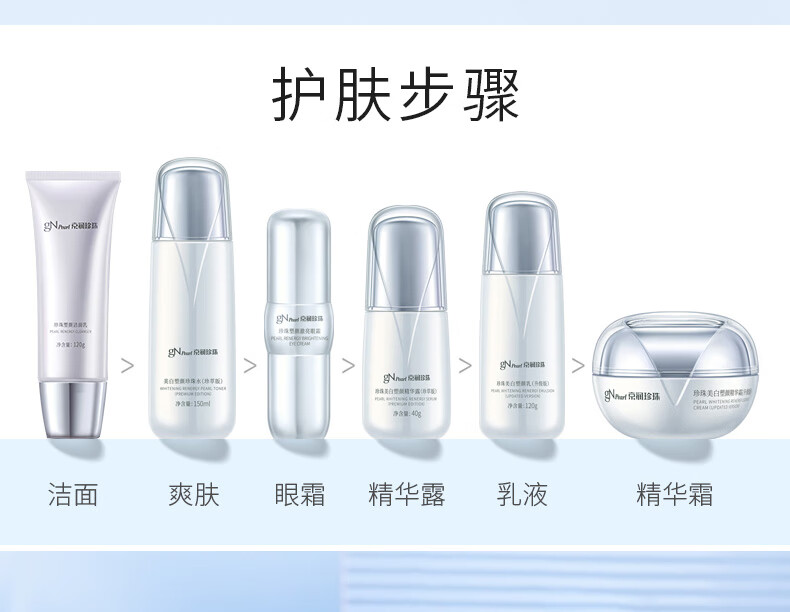 京润珍珠美白塑颜凝光礼盒 (洁面+水+乳液+面霜+精华+眼霜) 女护肤品礼物