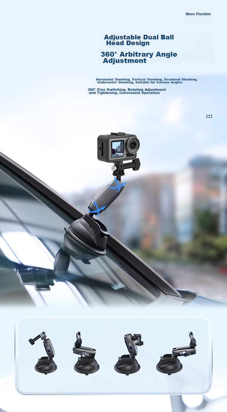 TELESIN Крепление-присоска для экшн-камер, совместимо с DJI Action 4, 5 Pro, 6, GoPro, Acepro 2, из алюминиевого сплава