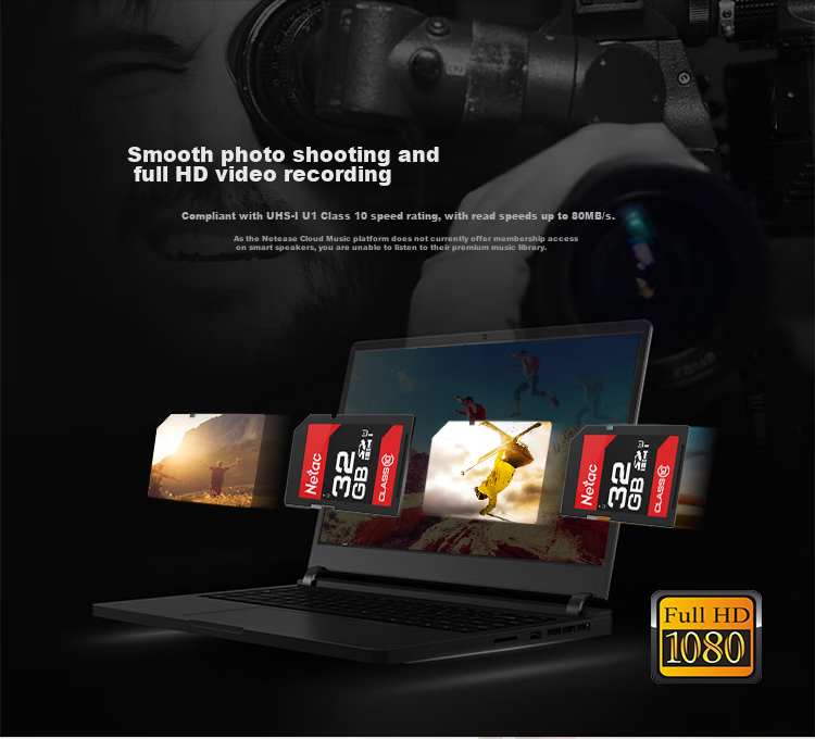 Карта памяти Netac 32GB SD U1 C10, скорость чтения до 90 МБ/с, для фотосъемки и Full HD видео