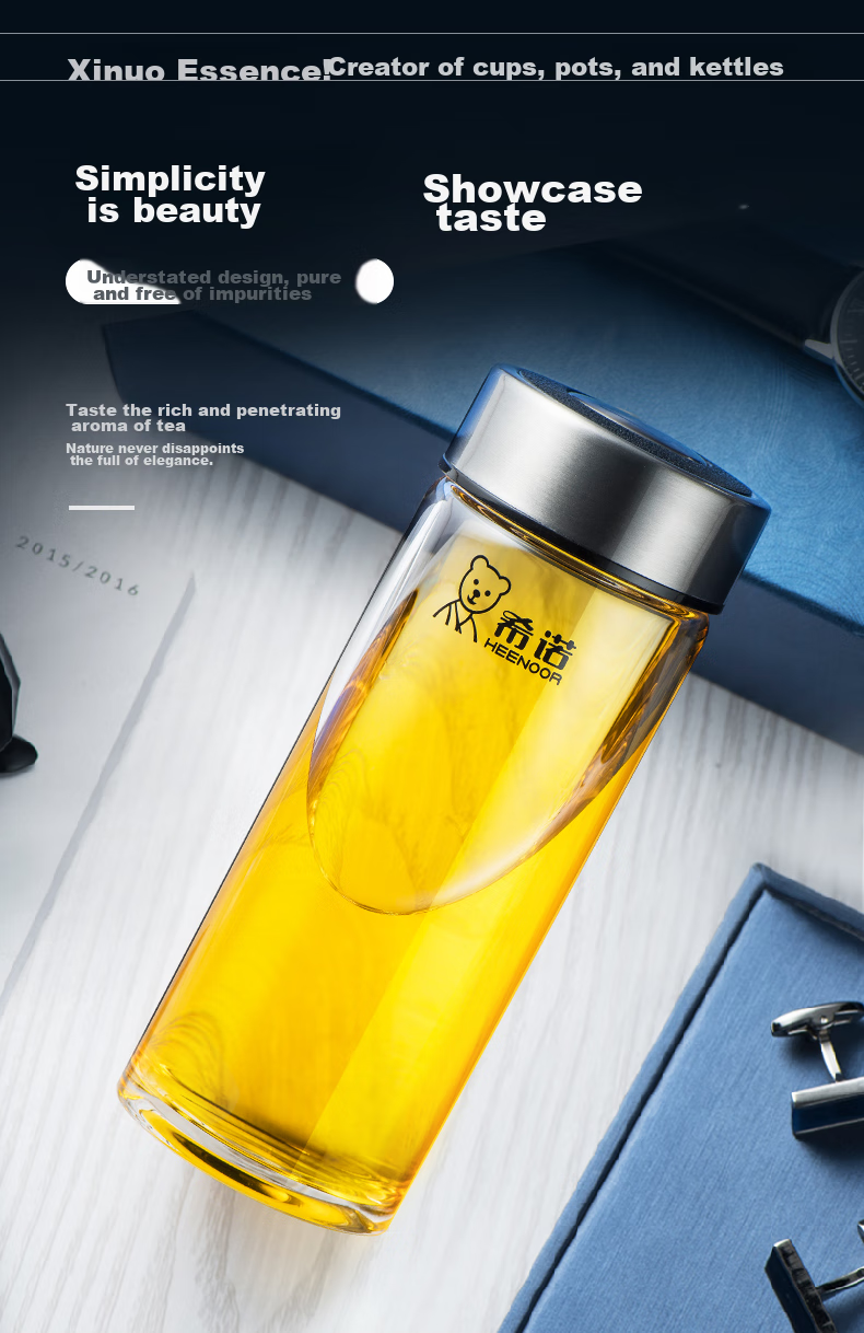 Стакан HEENOOR XN-6017L, 530 мл, с ситечком для заварки, высокоборосиликатное стекло, для дома и офиса, для мужчин, автомобильный