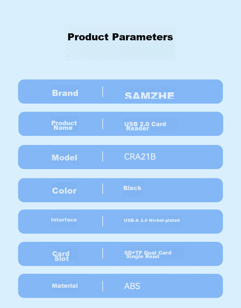 USB 2.0 Картридер SAMZHE CRA21B, черный, для SD/TF карт, 480 Мбит/с
