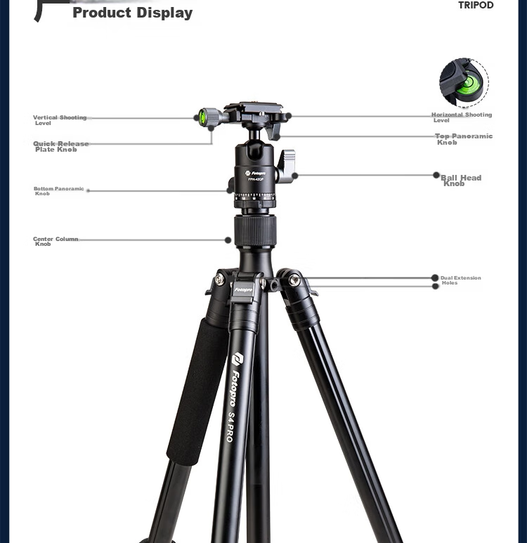 Штатив Fotopro S4 PRO+42QP с панорамной шаровой головкой для фотокамер Sony, Canon, Nikon