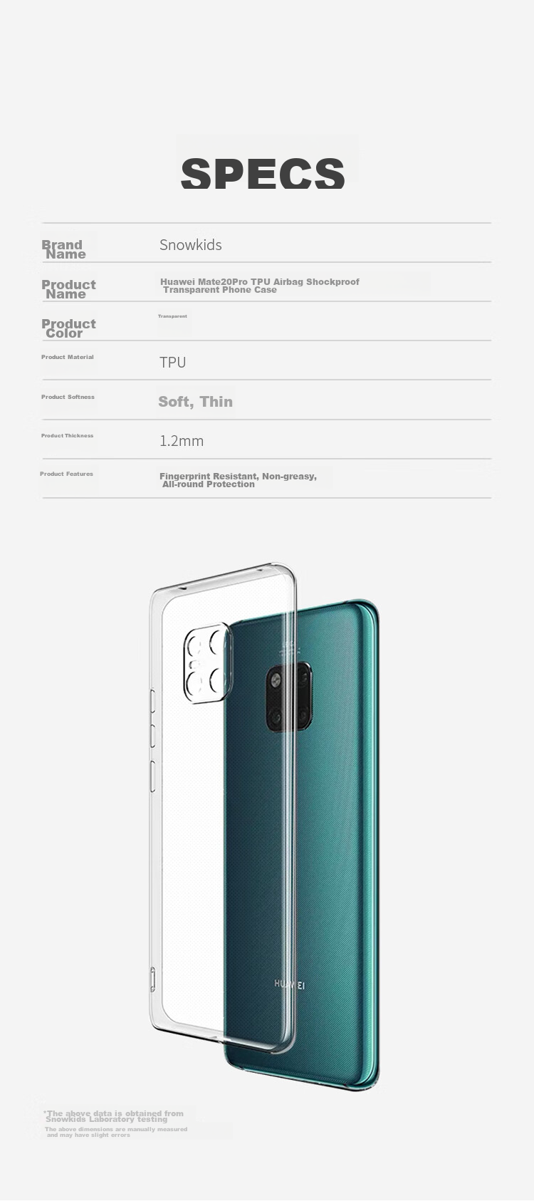 Прозрачный противоударный чехол Snowkids для Huawei Mate 20 Pro, из ТПУ, тонкий, стильный дизайн