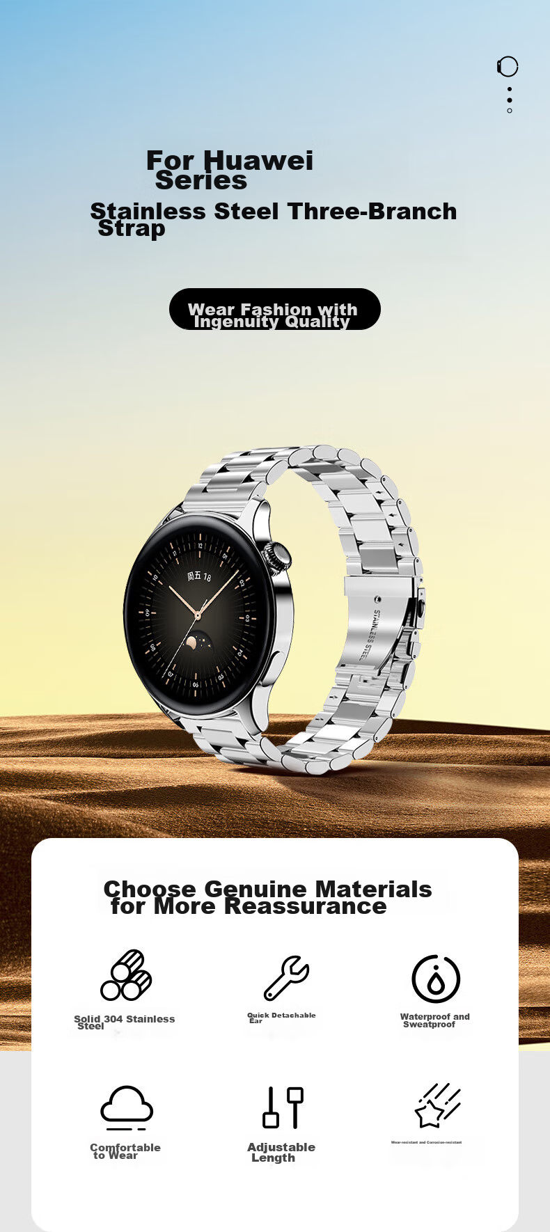 Ремешок PISEN из нержавеющей стали для Huawei Watch 5/4/3/GT6/5/Pro/gt4/3, трехжильный стальной браслет, ширина 22 мм, металлический ремешок для часов с циферблатом 46 мм, серебристый