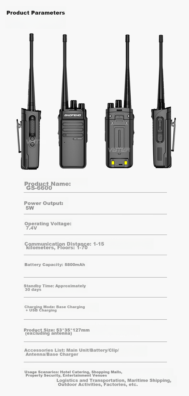 BAOFENG GS 6600, профессиональная рация, 2 шт., мощность 5 Вт, дальность до 15 км