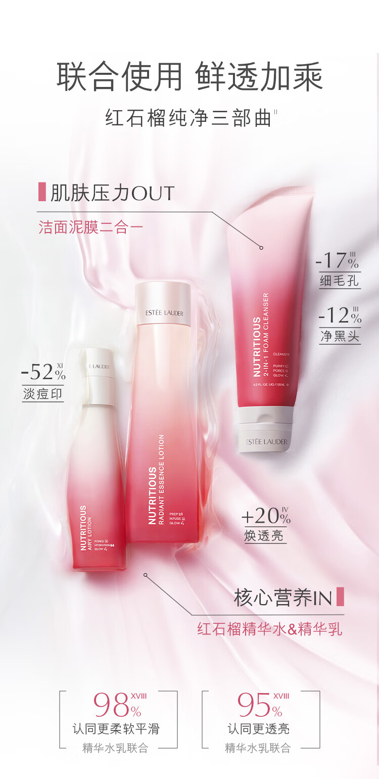 雅诗兰黛红石榴护肤套组（洁面30ml+红石榴水30ml+红石榴乳液30ml)护肤品