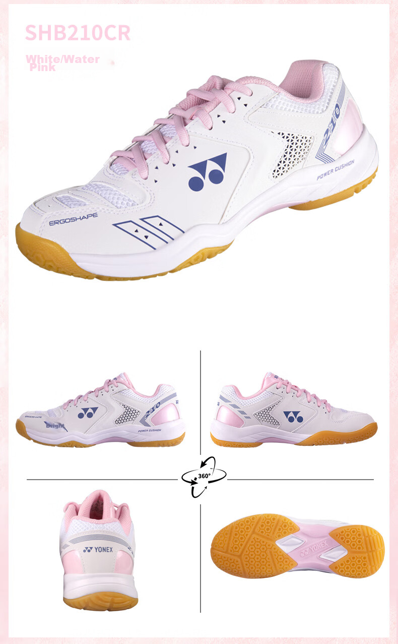 Кроссовки для бадминтона YONEX SHB220CR, мужские, унисекс, белые с розовым, размер 37