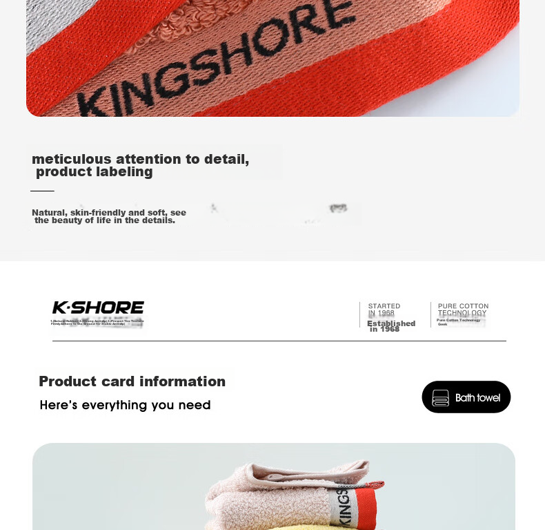 KING SHORE Набор из 3 полотенец для лица и рук, 100% хлопок, антибактериальные, в индивидуальной упаковке, 35x34.5 см