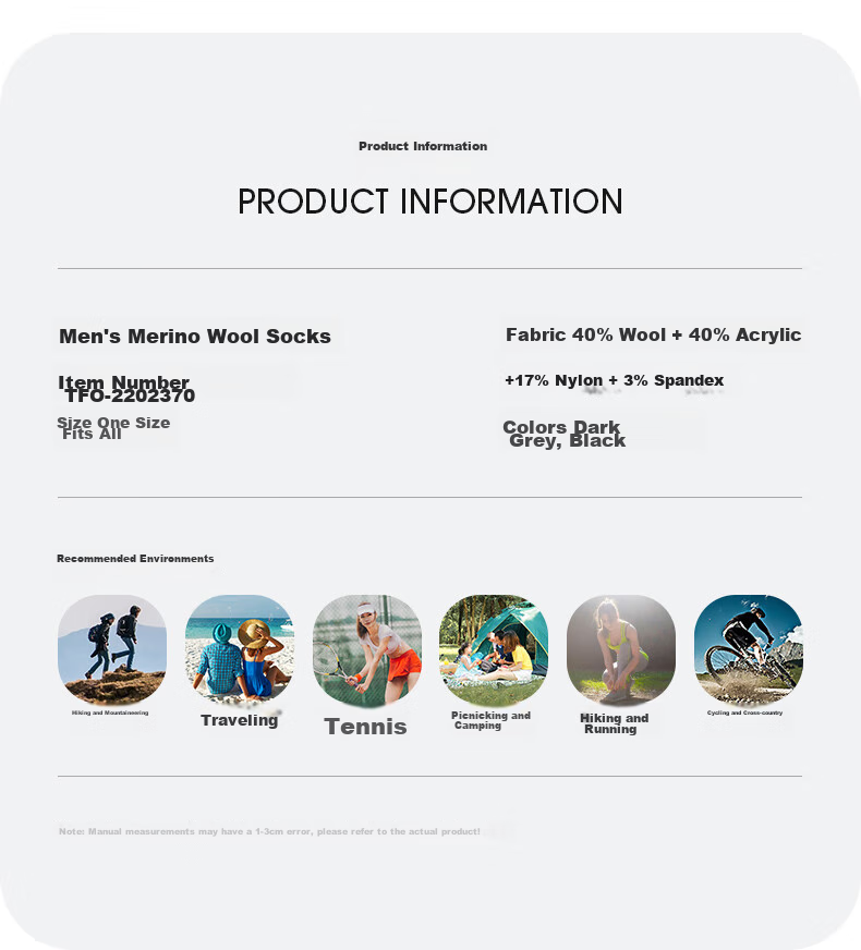 Носки TFO Merino Outdoor Socks, дышащие, из шерсти мериноса, для спорта, бега, хайкинга и альпинизма, мужские, темно-серые