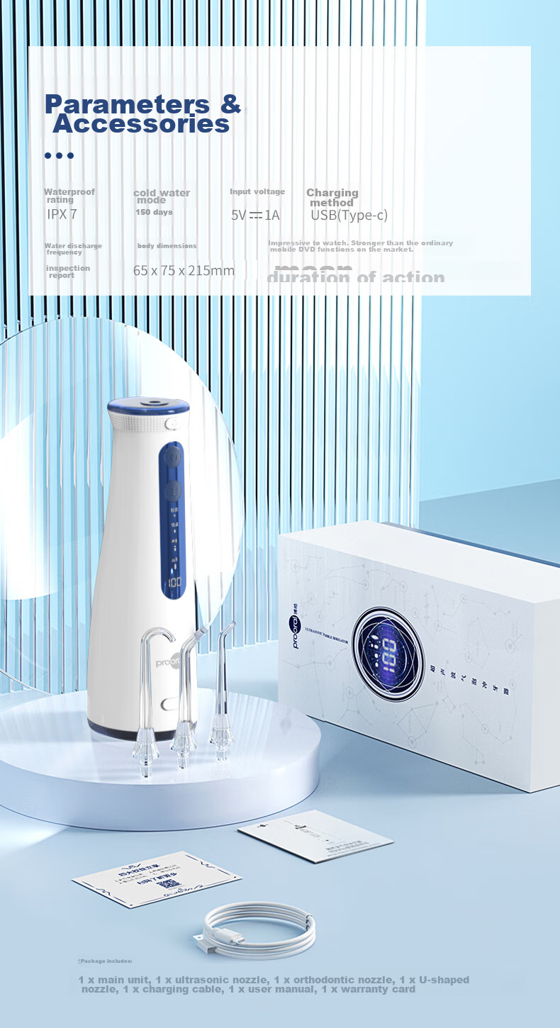 Ирригатор Prooral 5025Plus, портативный, с цифровым дисплеем, синий, 270 мл
