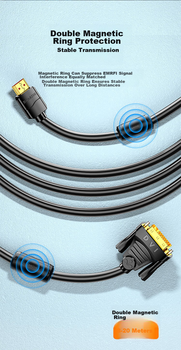 Кабель SAMZHE HDMI - DVI, 1.5 метра, 4K 60Hz, двунаправленный