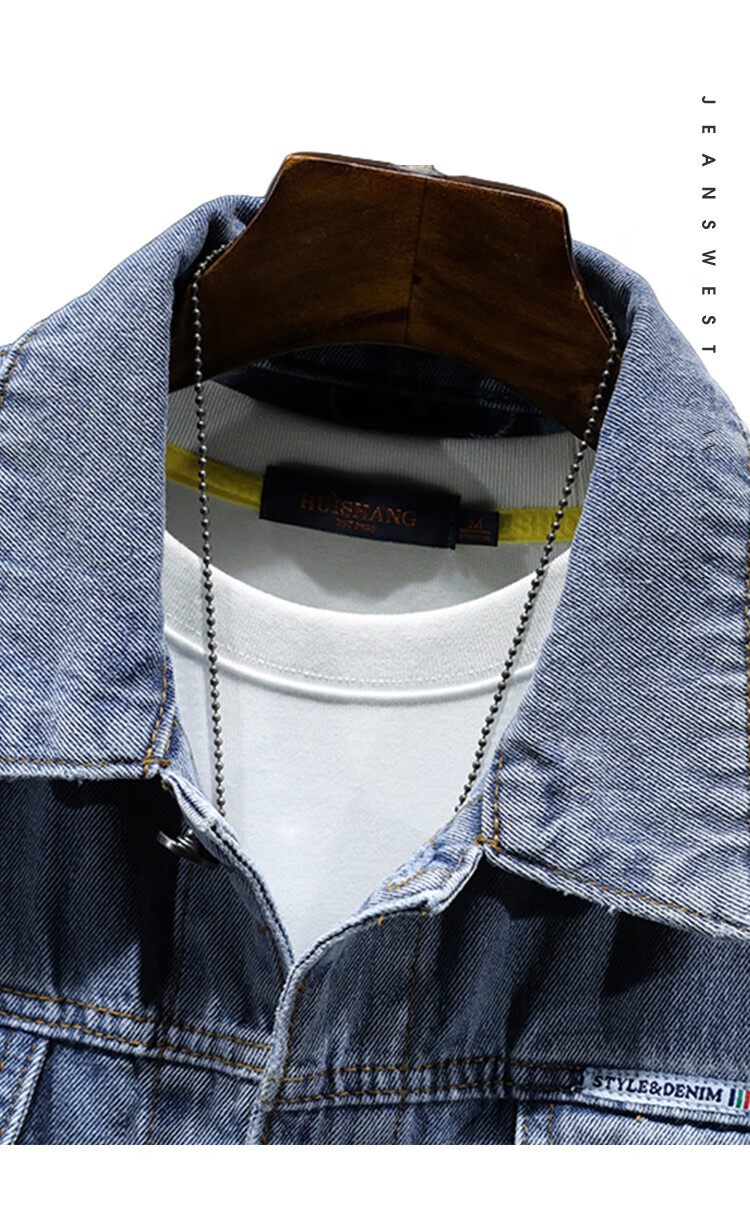 Джинсовая куртка Jeanswest мужская, весна 2026, трендовая рабочая куртка с отложным воротником, синяя, XL