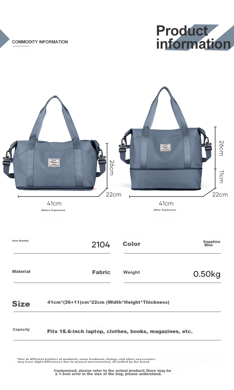 Дорожная сумка Landcase 2104 Royal Blue, 41x(26+11)x22 см, 0.5 кг