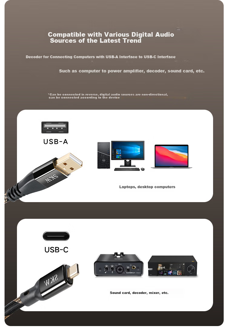 Кабель SKW BG012B USB-A на Type-C, 1 метр, 6N монокристаллическая медь, DAC декодирующий кабель для компьютера, ноутбука, усилителя