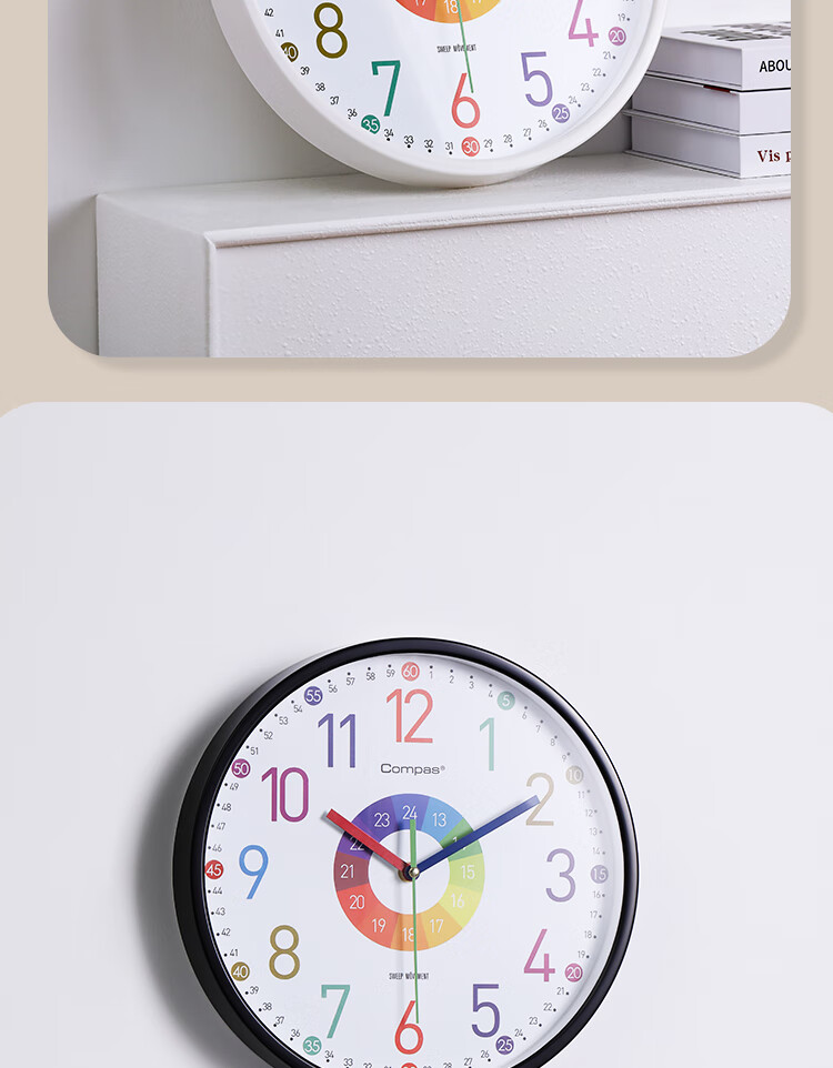 Настенные часы Compas Living Room Wall Clock, кварцевые, для раннего обучения детей, 7866 белые 30см