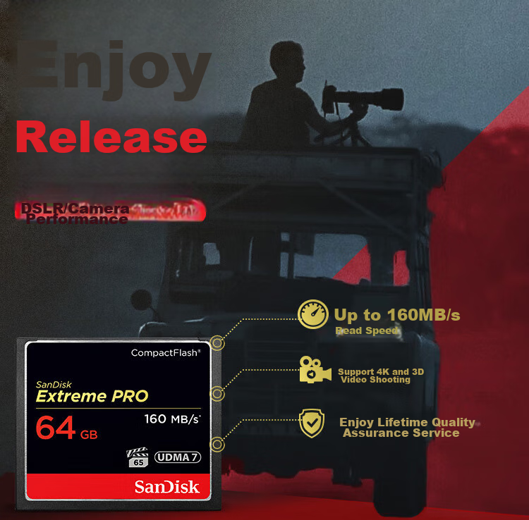 Карта памяти SanDisk 64GB CF, Ultimate Ultra-Fast, UDMA-7, скорость чтения 160 МБ/с, скорость записи 150 МБ/с