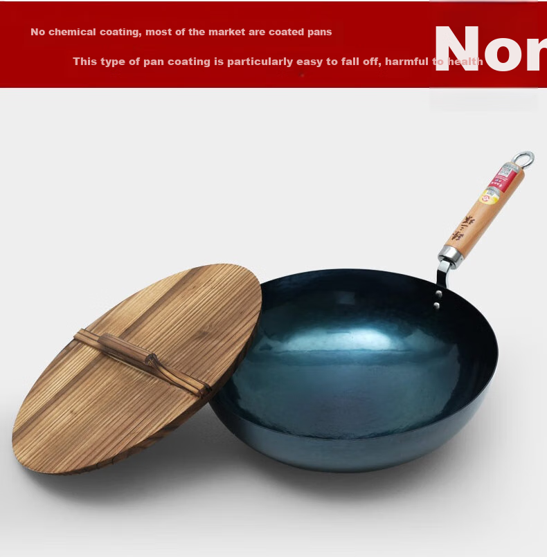 Zhensanhuan Zhangqiu Iron Wok, ручная ковка, без покрытия, антипригарная, 34 см