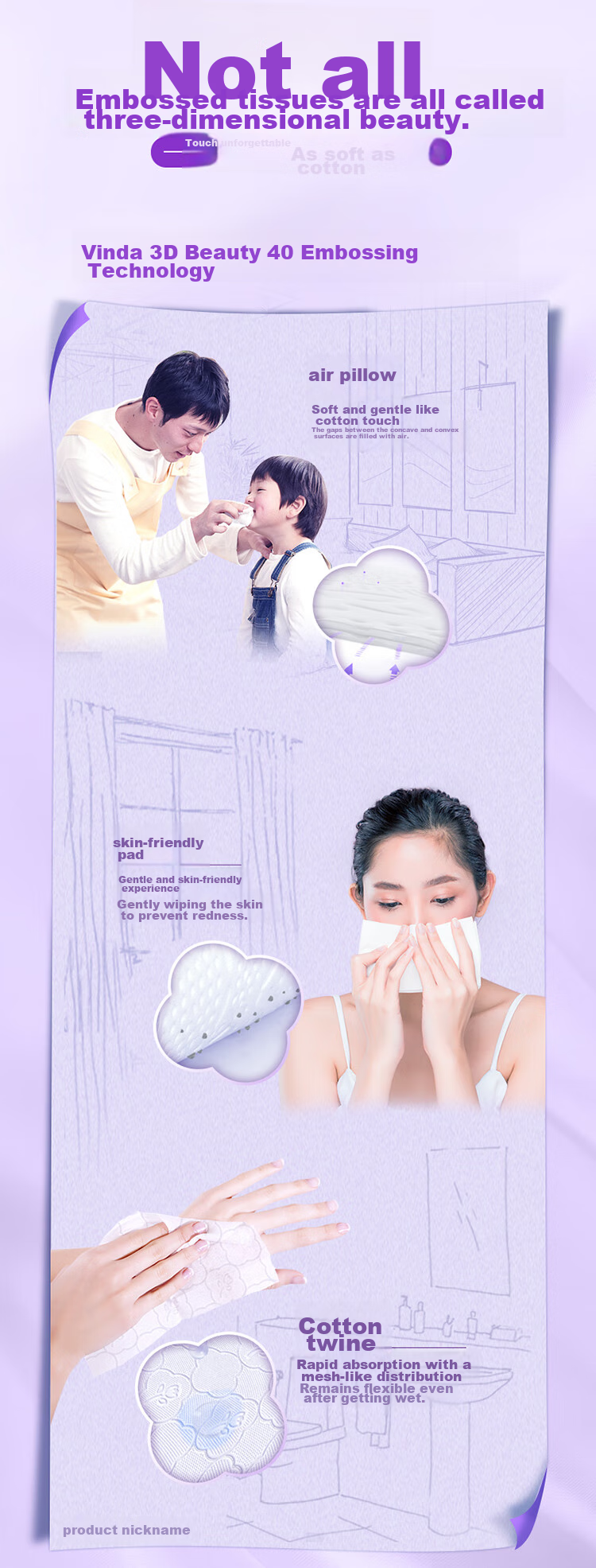 Бумажные полотенца Vinda Cotton Soft, 3 слоя, 90 листов в упаковке, 20 упаковок в коробке, размер S