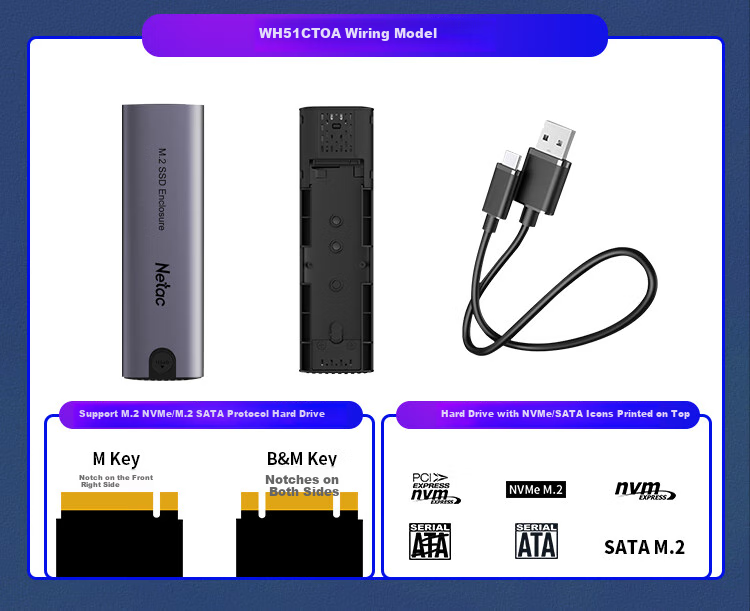 Внешний корпус Netac WH51 M.2 NVMe/SATA Type-C 3.2