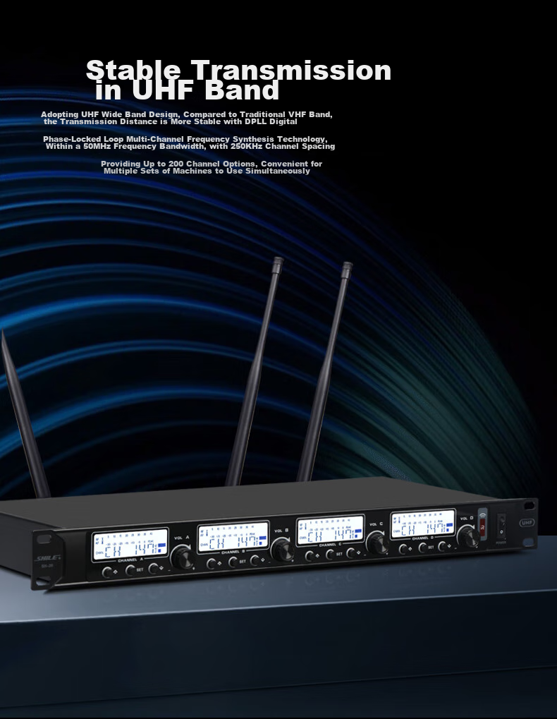 Беспроводная микрофонная система SHILE SH-20 с четырьмя ручными микрофонами для видеоконференций, презентаций, лекций, профессиональных выступлений