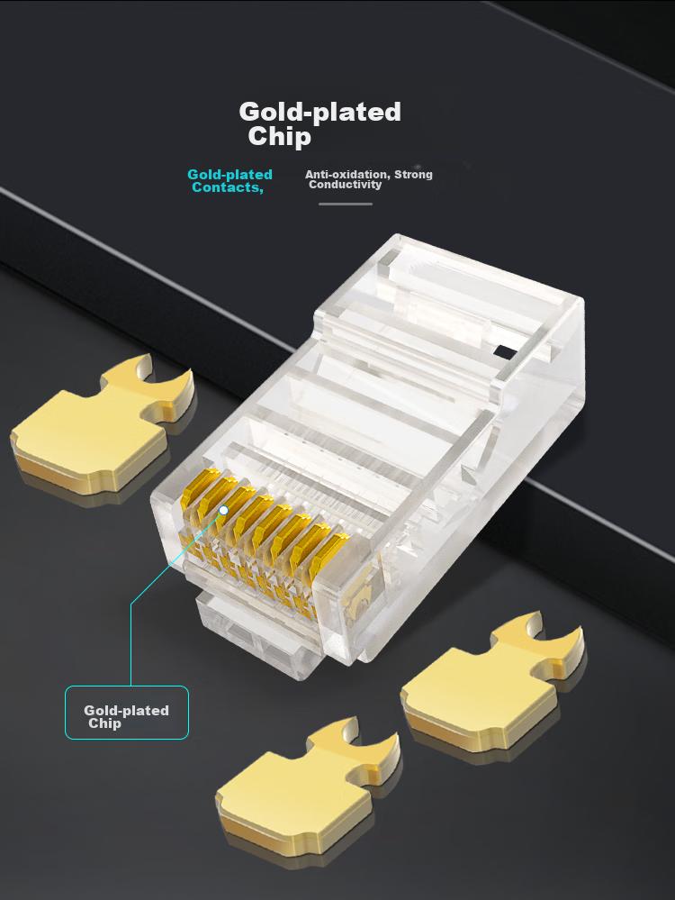 Коннектор CHOSEAL Cat5e RJ45, позолоченный, для инженерной сети Gigabit, 8P8C, 10 шт.