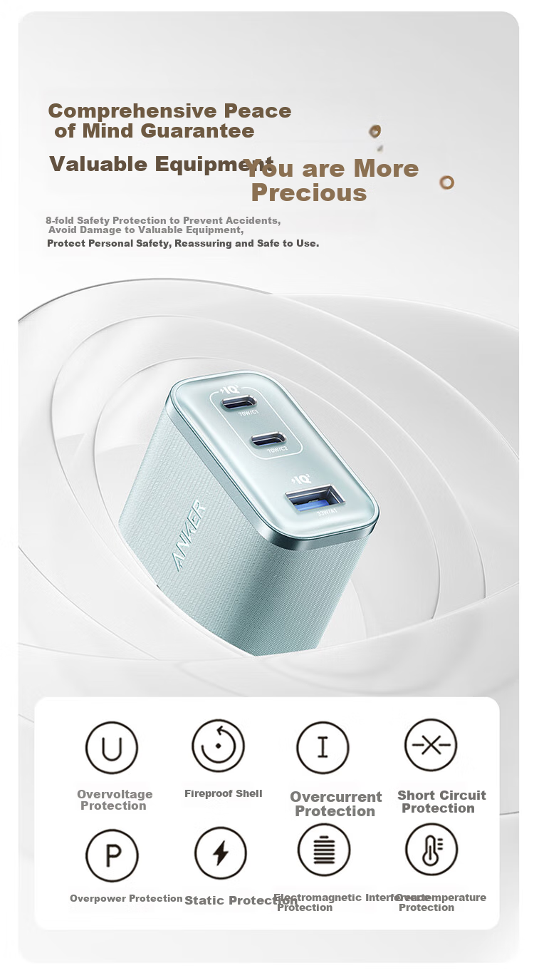 Зарядное устройство ANKER 70W GaN PD 45W, сверхбыстрая зарядка Type-C 65W, для Apple iPhone 16, ноутбуков, розовый