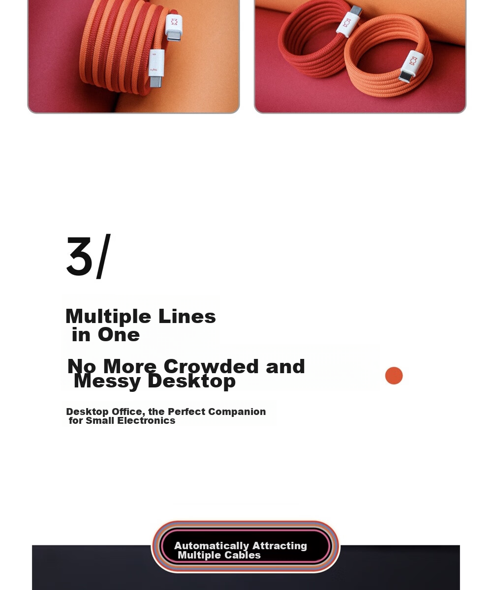 Магнитный кабель CANDYSIGN MagTie, USB-C - Lightning, 240W, 5A, белый, 1 метр