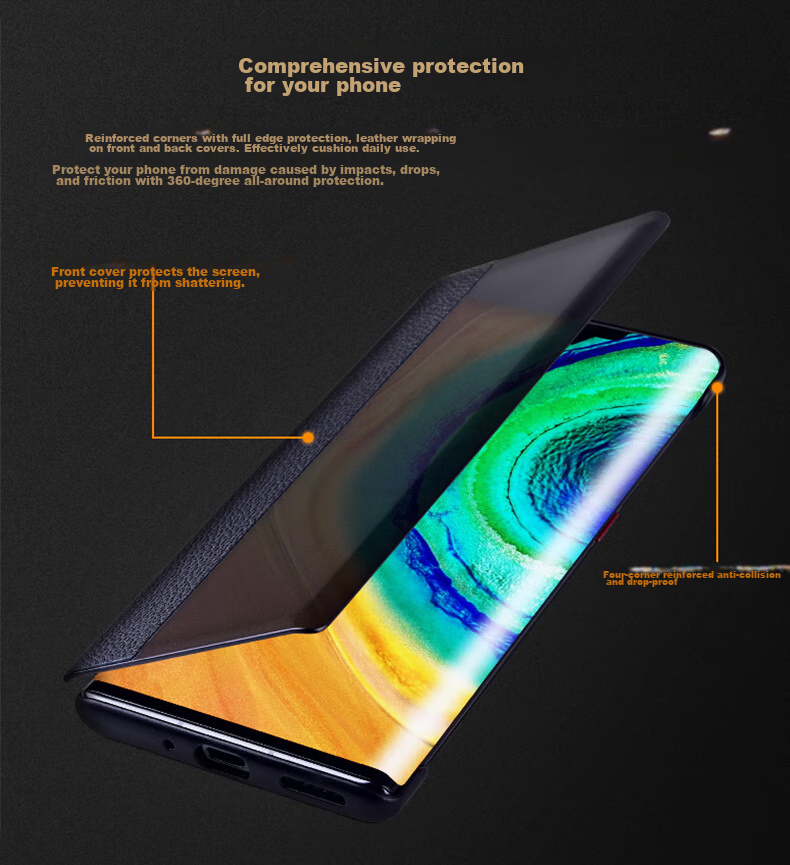 Чехол ZhengJian для Huawei Mate30 RS Porsche Design, флип-чехол с окном, противоударный, с функцией Smart Sleep, черный