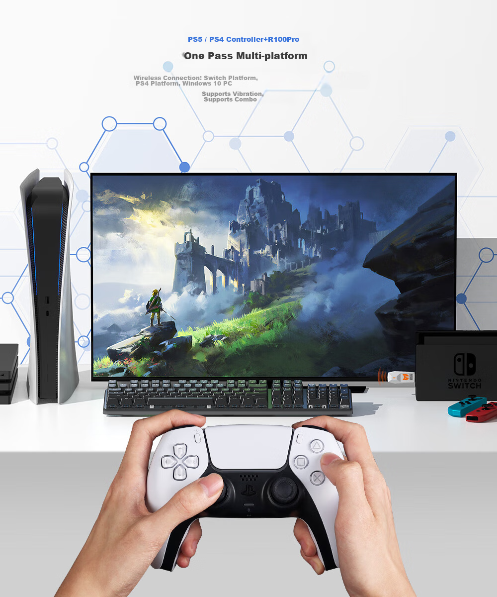 Адаптер Mojiang R100Pro для контроллеров PS4, Xbox Series X/S, NS на ПК