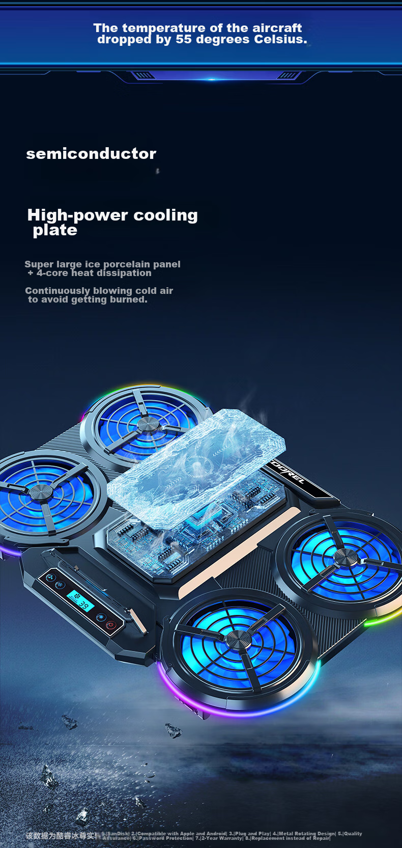 Охлаждающая подставка для ноутбука ICE COOREL Q5, полупроводниковое охлаждение, подставка для компьютера, рассеивание тепла, регулируемая скорость с RGB-подсветкой