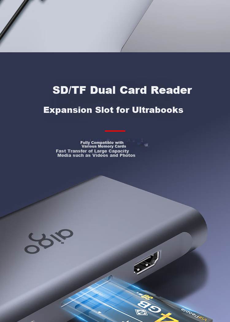 Многофункциональный USB-C хаб aigo T11, 11 портов: HDMI, VGA, USB 3.0, Gigabit Ethernet, SD/TF кард-ридер, PD 100W