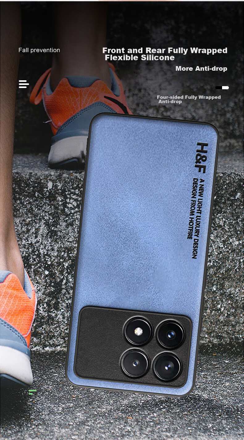 Чехол HotFire для Xiaomi Redmi K70/K70 Pro, кожаный, противоударный, простой стиль, коралловый синий