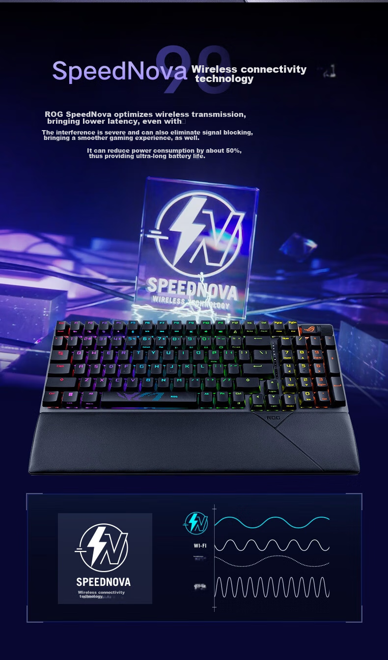 Беспроводная механическая клавиатура ROG Warrior 2 98, игровая, с RGB-подсветкой, 96 клавиш, NX Snow White Switches, черный