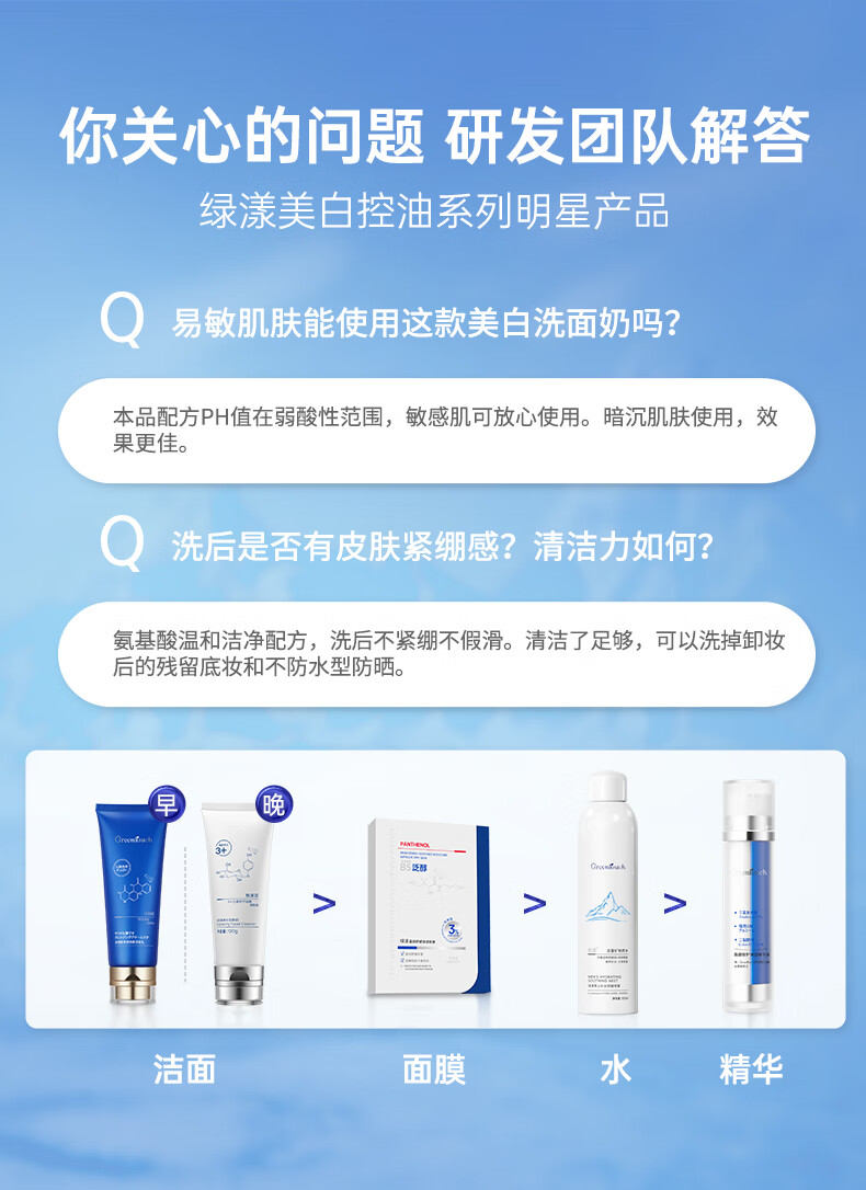 绿漾（Greentouch）男士洗面奶美白祛斑深层清洁抗痘抗黑头控油保湿氨基酸洁面乳
