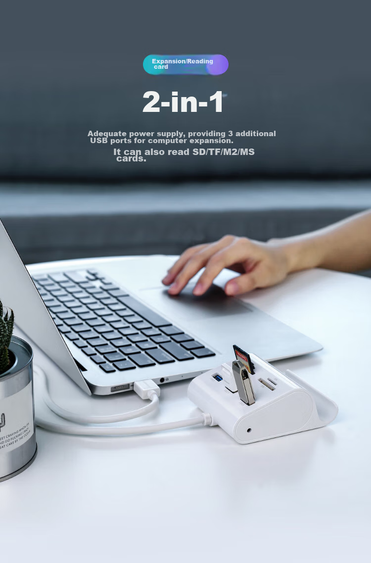 UGREEN USB 3.0 Hub, 3-портовый концентратор, док-станция с кард-ридером SD/TF и портом питания