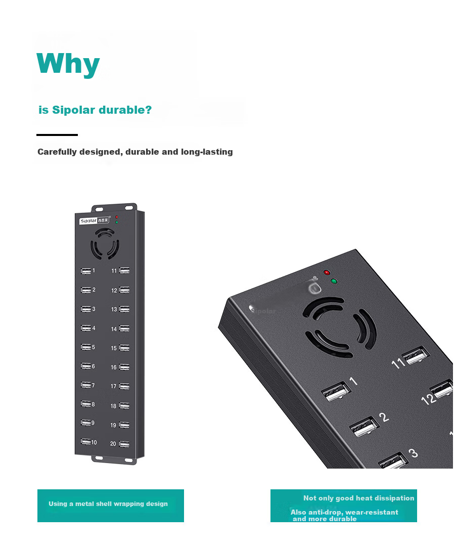 USB-концентратор SIPOLAR A-805P с 20 портами, промышленный разветвитель USB 2.0 с блоком питания 120 Вт, 1.4 метра, с вентилятором, 1А на порт