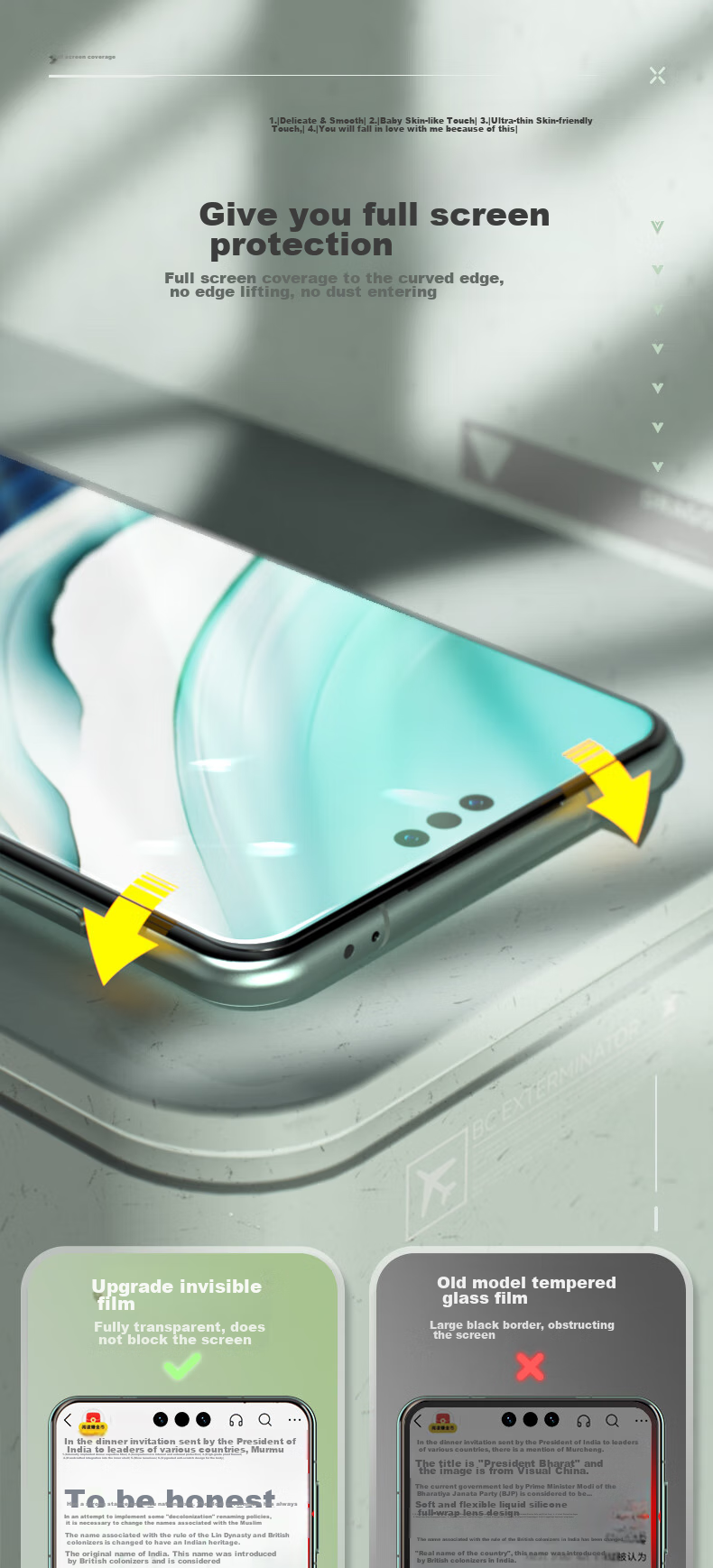 Защитная пленка LLUNC для Huawei Mate60Pro/Mate60pro+/RS, микрокристаллическая керамическая пленка с полным клеем, защита от отпечатков пальцев, 2 шт.