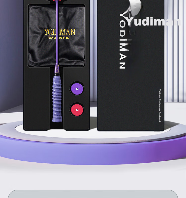 Бадминтонная ракетка Yodiman Gift Box, ультралегкая из полного карбона, волнистая, для тренировок, 1 шт., фиолетовая (предварительно натянута на 25 фунтов)