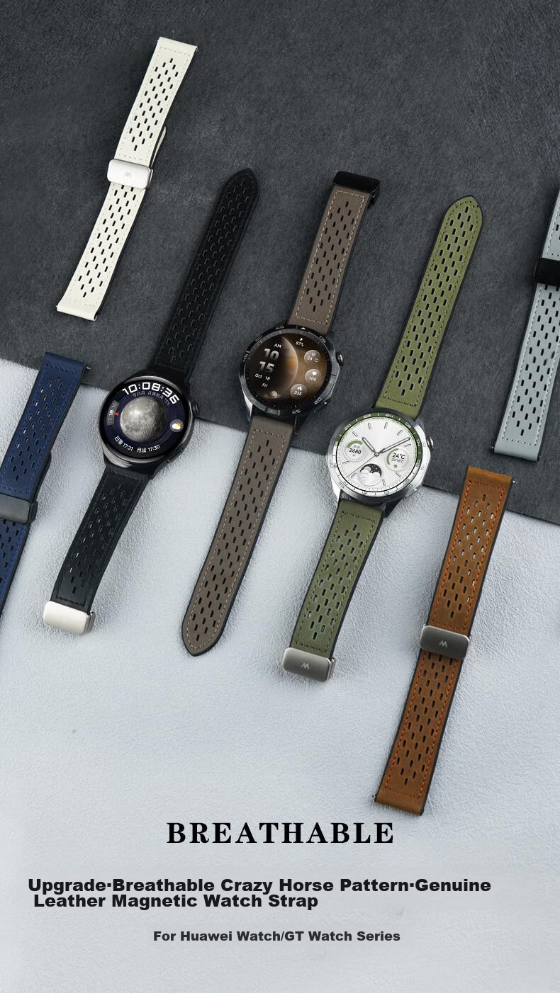 Ремешок Watchbond для Huawei Watch GT6, GT6 Pro, Watch 5, Watch 4, GT 5 Pro, GT 5, GT 4, из натуральной кожи Crazy Horse, с магнитной застежкой