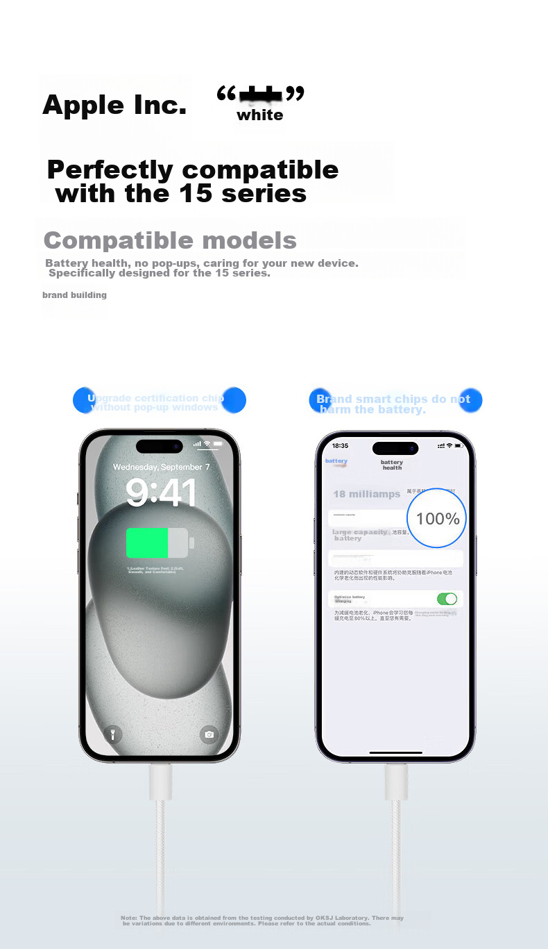 Кабель OKSJ Type-C to Type-C, 1.5 метра, 60W, для быстрой зарядки iPhone 15/16/17, iPad, ноутбуков, двухжильный плетеный, белый