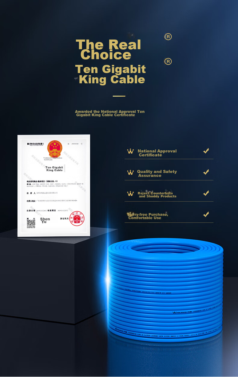 Сетевой кабель WANJEED CAT6A UTP, 10 Гбит/с, 23AWG, 100 метров, синий