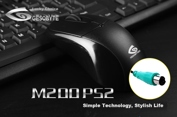 Мышь проводная офисная GESOBYTE M200 PS2 для настольных компьютеров, офисного и домашнего использования с круглым интерфейсом P-Port, корпоративные оптовые закупки, доступен налоговый чек, черная
