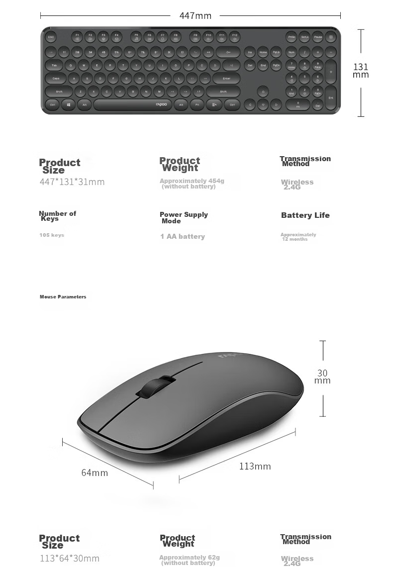 Беспроводной комплект Rapoo X260S: клавиатура и мышь, розовый