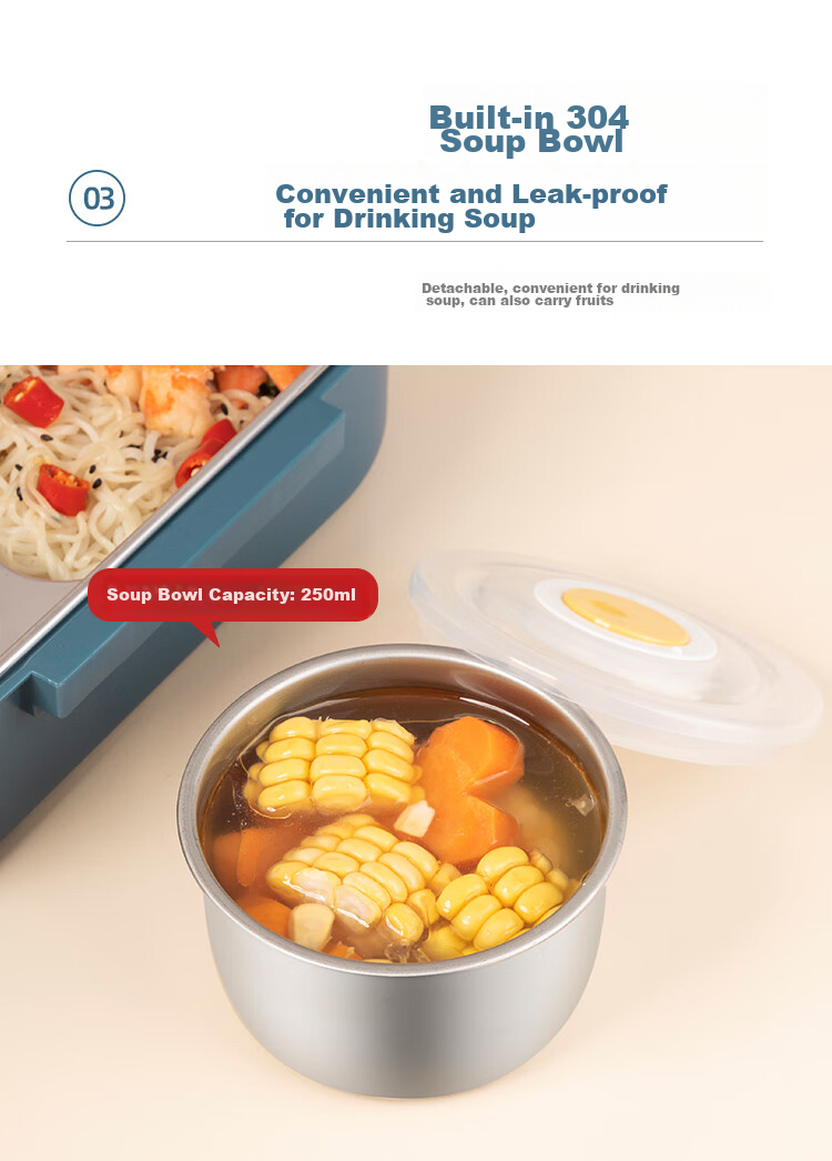 Ланч-бокс MAXCOOK 316L из нержавеющей стали, 5 отделений, с вилкой и ложкой, 1.6 л, синий
