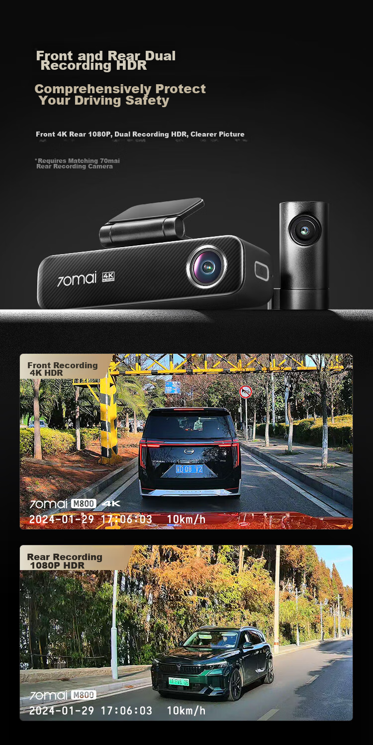 Видеорегистратор 70mai M800, 4K Ultra HD, ночное видение, 4G, 64 ГБ