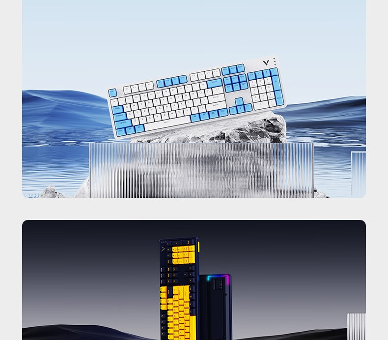 Механическая клавиатура Rapoo V500PRO White And Blue, 104 клавиши, проводная, с подсветкой, PBT двухцветные колпачки, красные переключатели