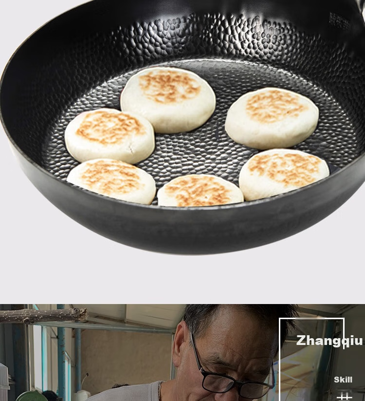 Сковорода OLOFE Zhangqiu, 28 см, чугунная, плоское дно, без покрытия, для блинов, мяса, стейков, яиц