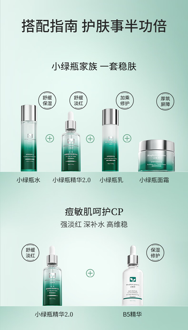 百植萃重磅升级小绿瓶精华2.0油橄榄舒缓修护控油淡红补水保湿30ml