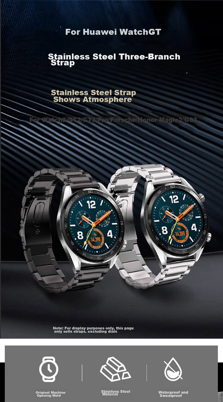 Ремешок Stiger из нержавеющей стали для Huawei Watch 5/4/GT6/5/4/3/2/Pro/Porsche Design/Honor Magic 2/Oppo Watch 4 Pro, трехзвенный дизайн, черный, 22 мм